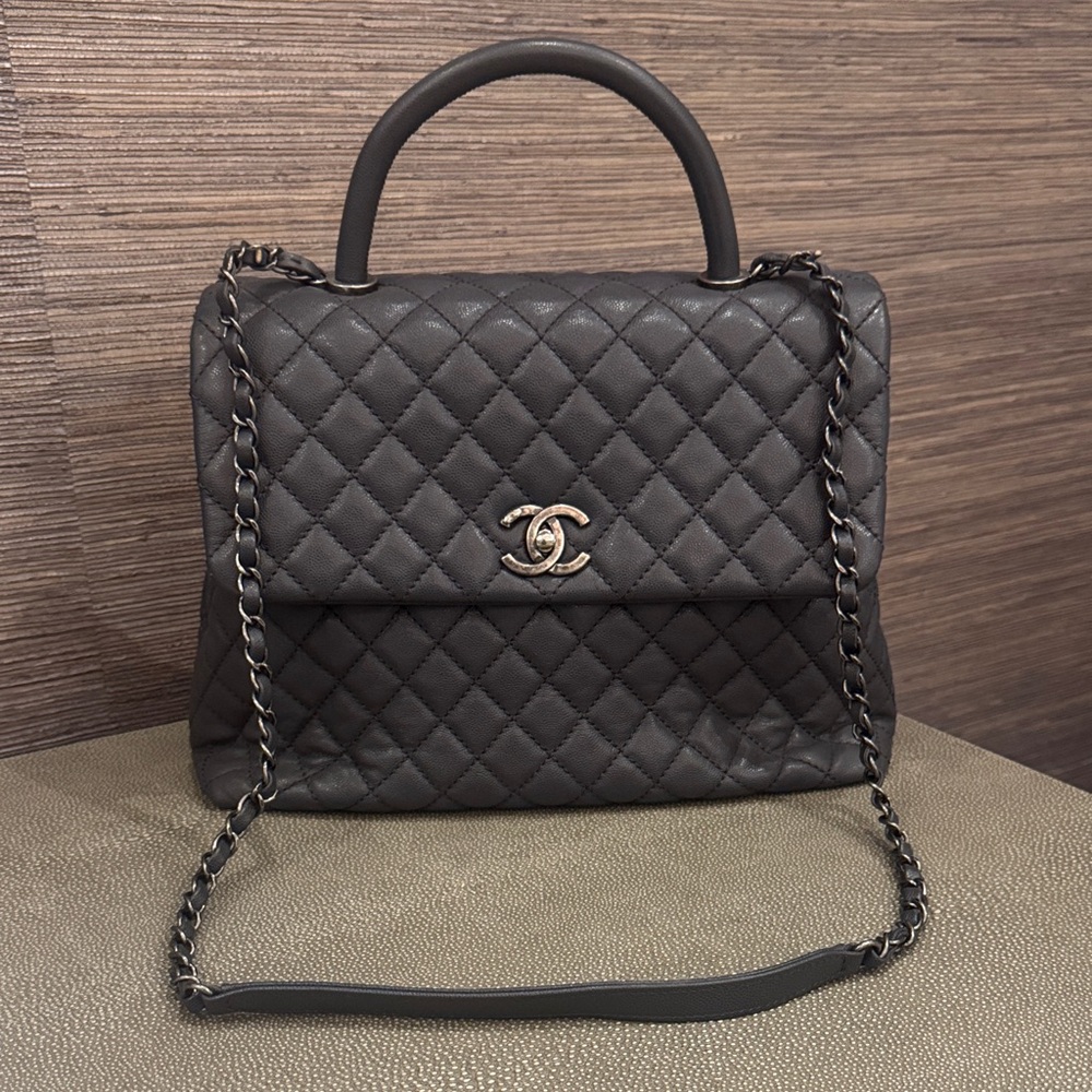 Chanel Dark Gray Quilted Shoulder Bag